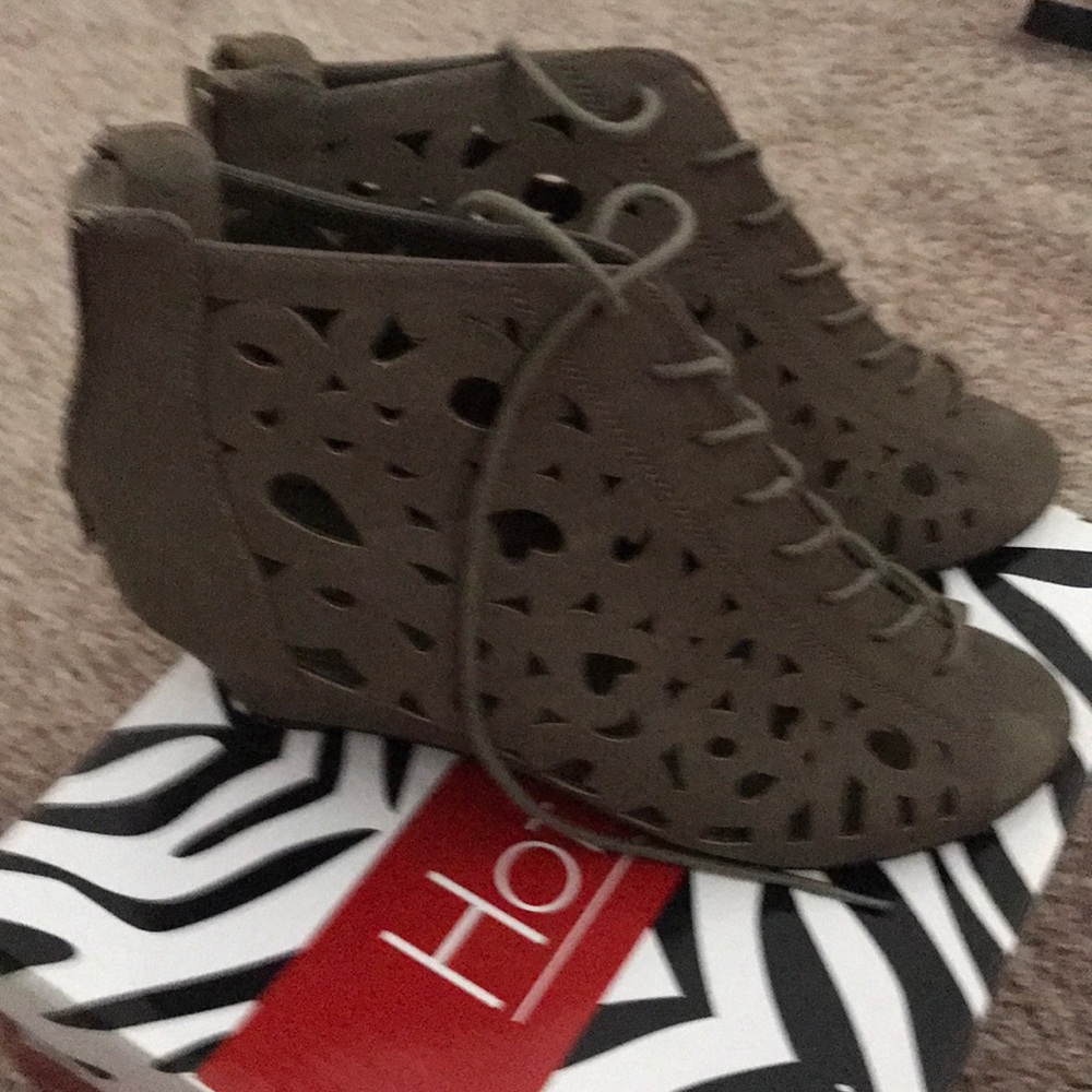 Olive Wedge peek-a-boo toe shoe